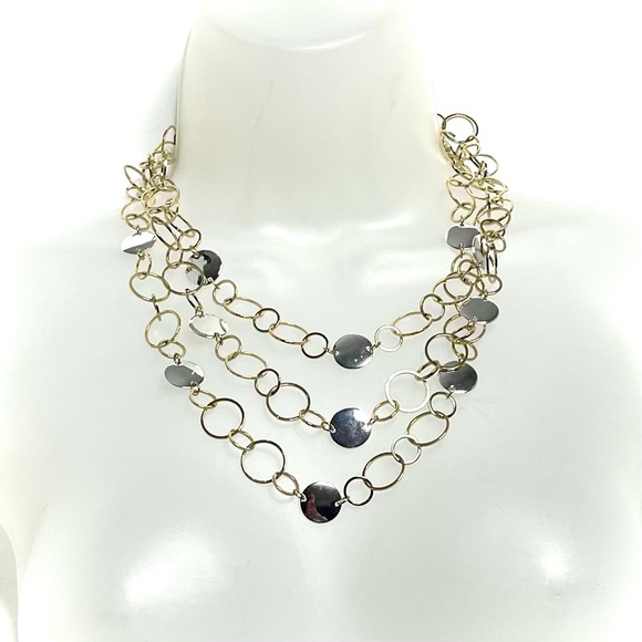 Dillards Gold Silver Circle Link Necklace Layered Adjustable Cocktail Waterfall - Picture 1 of 6